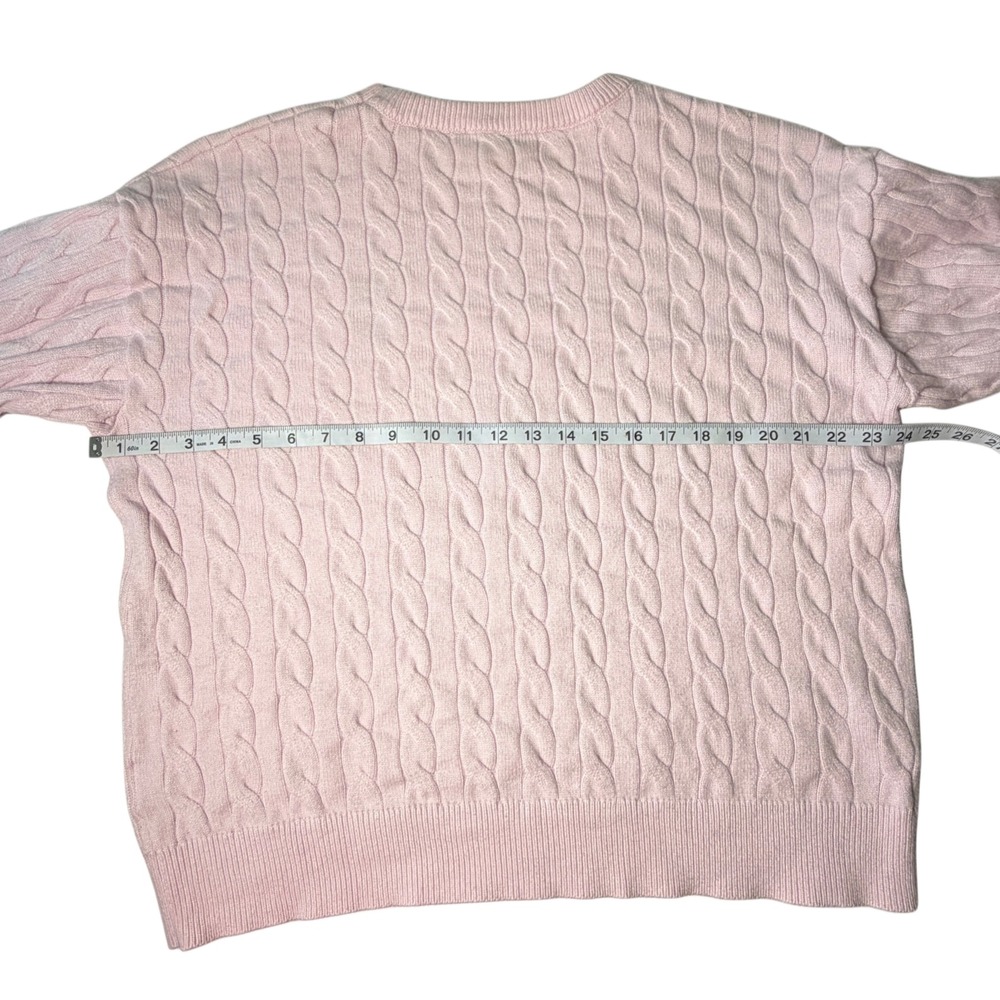 Urban Weekend Pink Cable Knit Teddy Bear Sweater Crewneck Cozy Coquette PreppyXL - Picture 5 of 6